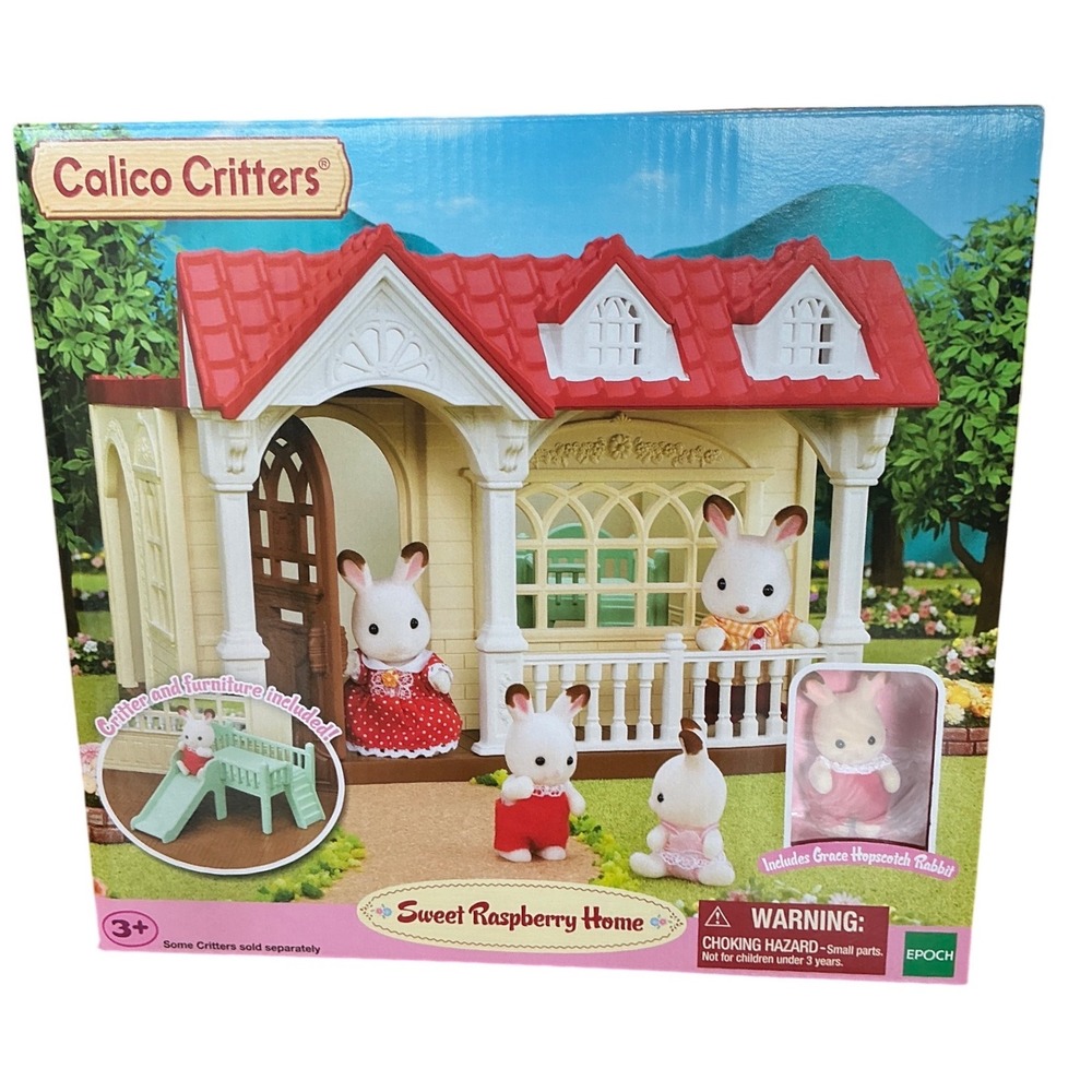 Calico Critters Sweet Raspberry Home Dollhouse Playset with Hopscotch Rabbit NEW